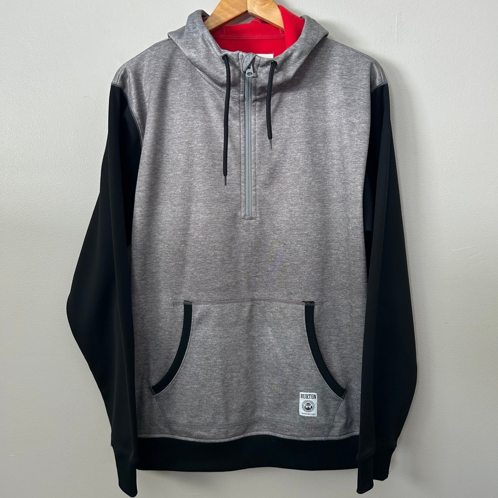 Burton DryRide Hoodie Mens Large Gray Black Bonded 1/2 Zip Pullover Outdoor